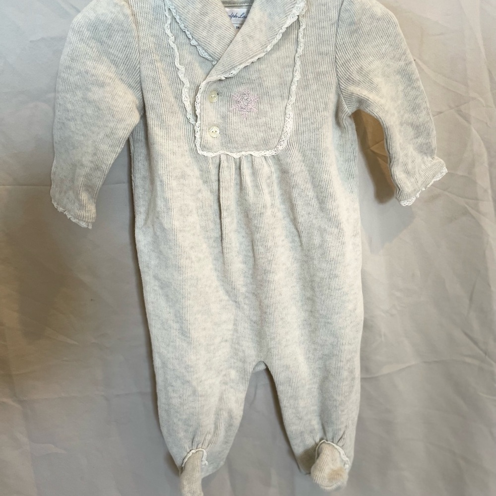 Vintage Ralph Lauren White Footed One Piece with Long Sleeves